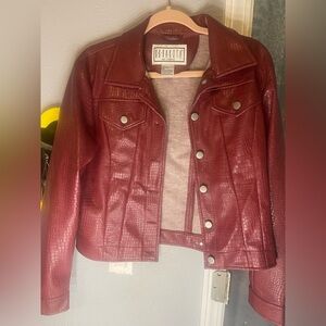 BB Dakota Women's Burgundy Croc-Textured Leather Jacket